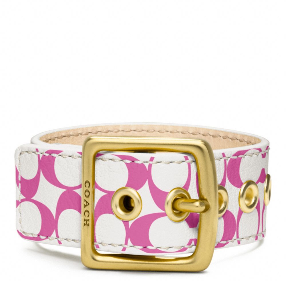 COACH Signature C Leather Buckle Bracelet in Brass/Pink (White) - Lyst