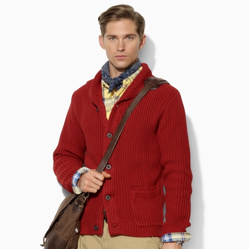 red shawl collar cardigan