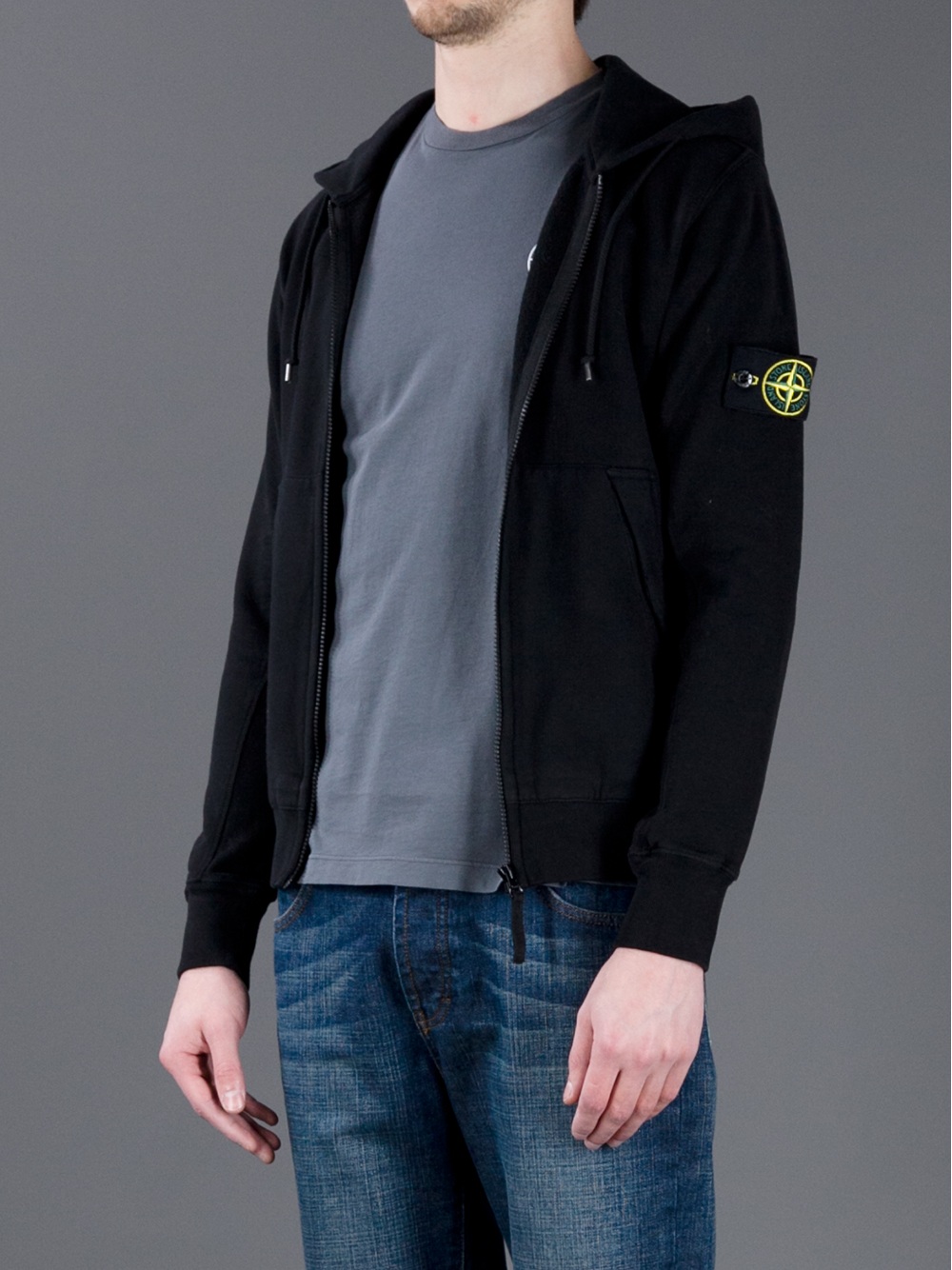 Stone Island Black Zipup Hoodie for Men - Lyst