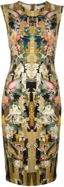 Alexander Mcqueen Hummingbird Pencil Dress in Floral (multi) | Lyst