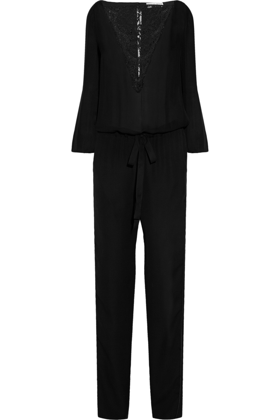 Emilio Pucci Lace Trimmed Silk-blend Chiffon Jumpsuit in Black | Lyst