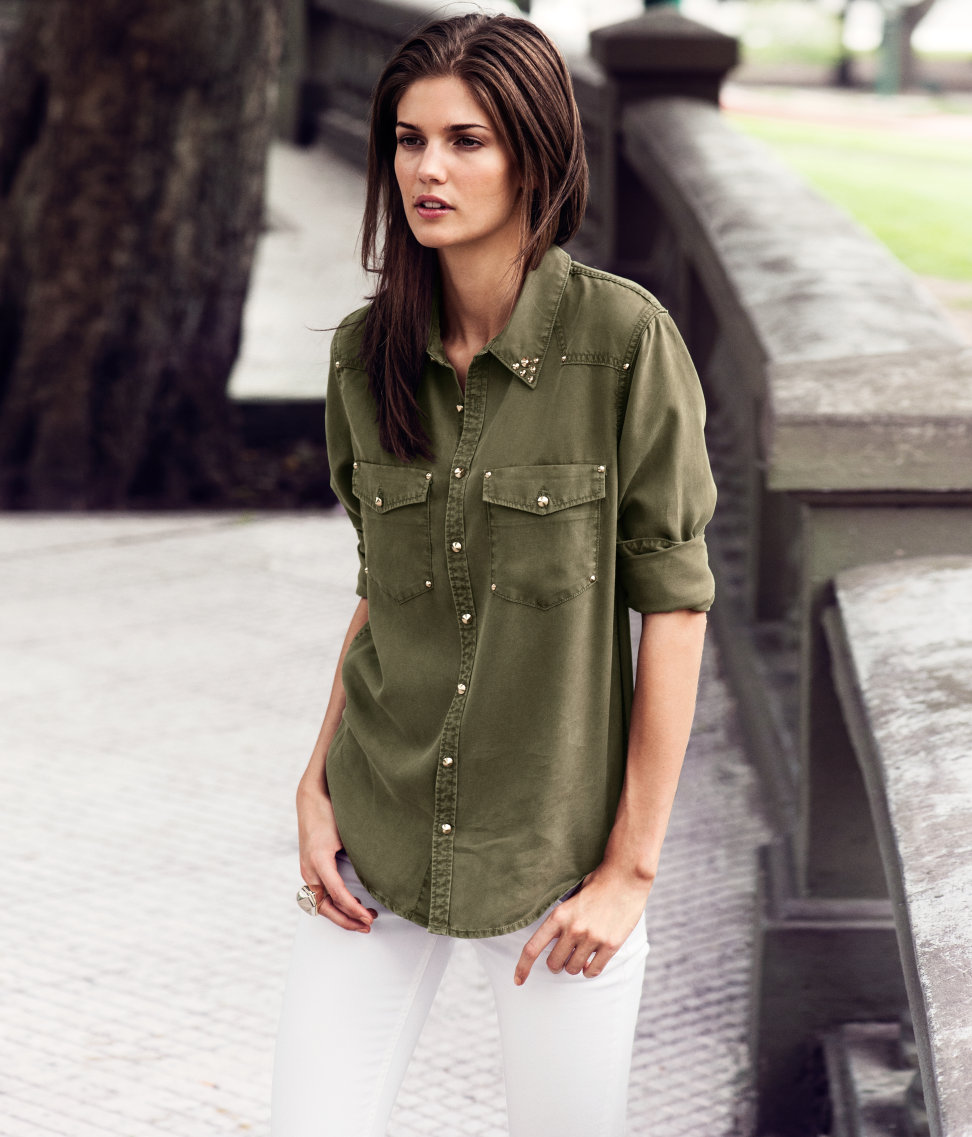 khaki green shirt women's