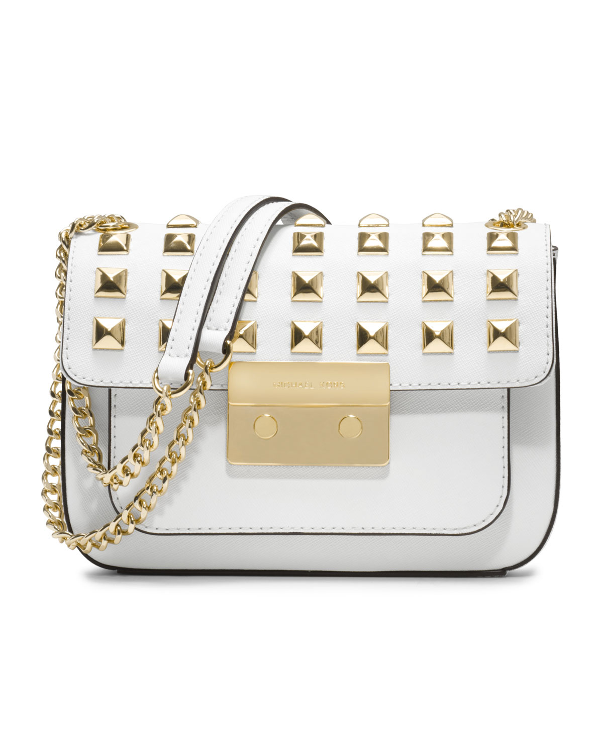 michael kors white handbag with gold studs
