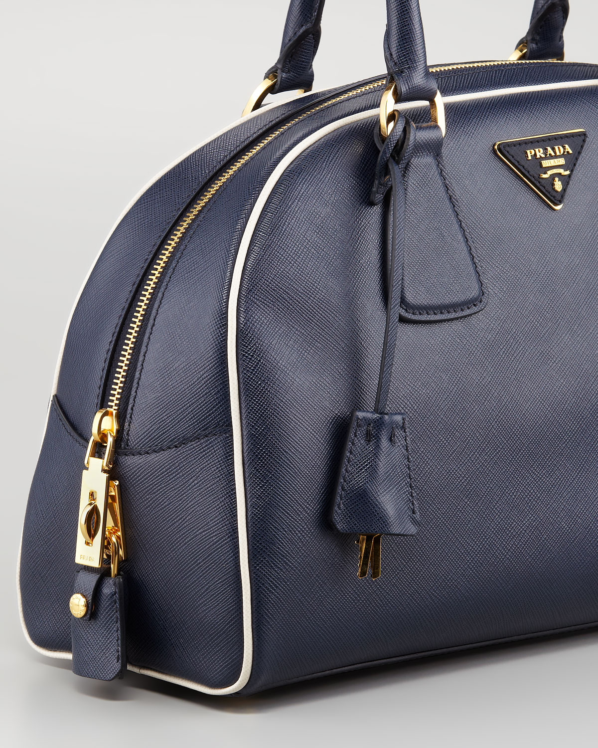 Prada Medium Doublehandle Dome Tote Bag in Blue (navy/white) | Lyst