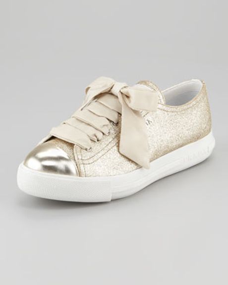 Prada Glitter Platform Sneaker in Gold | Lyst