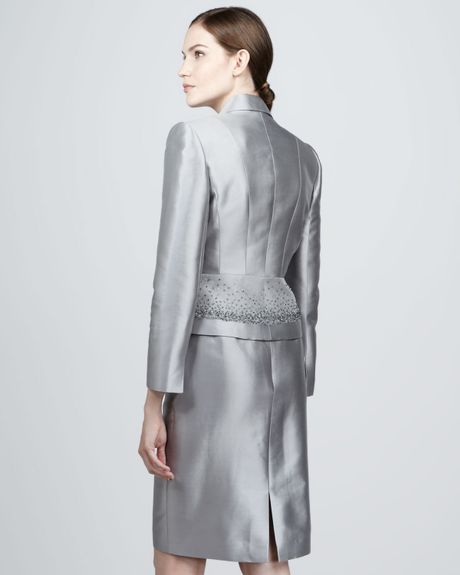Tahari Satin Suit in Silver | Lyst