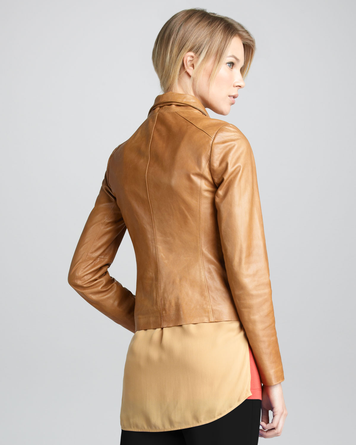 Vince Leather Jacket in Brown | Lyst