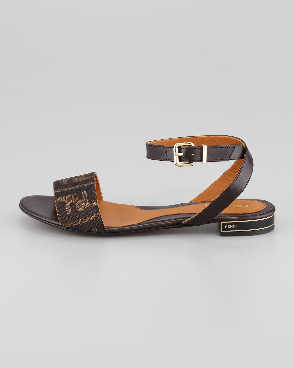 Lyst - Fendi Zucca Anklewrap Flat Sandal in Brown