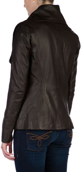 Ted Baker Haszel Wrap Over Leather Jacket in Brown (chocolate) | Lyst