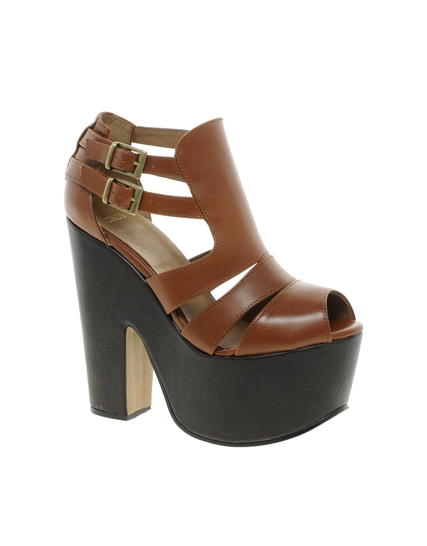 ASOS Asos Humbug Leather Heeled Sandals in Tan (Brown) - Lyst