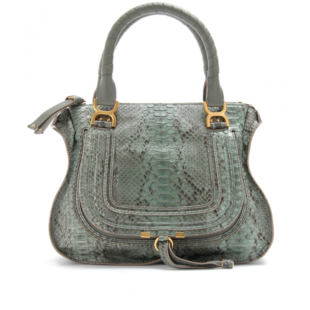 Chlo Marcie Medium Python Leather Handbag in Gray (toscana cypres ...  