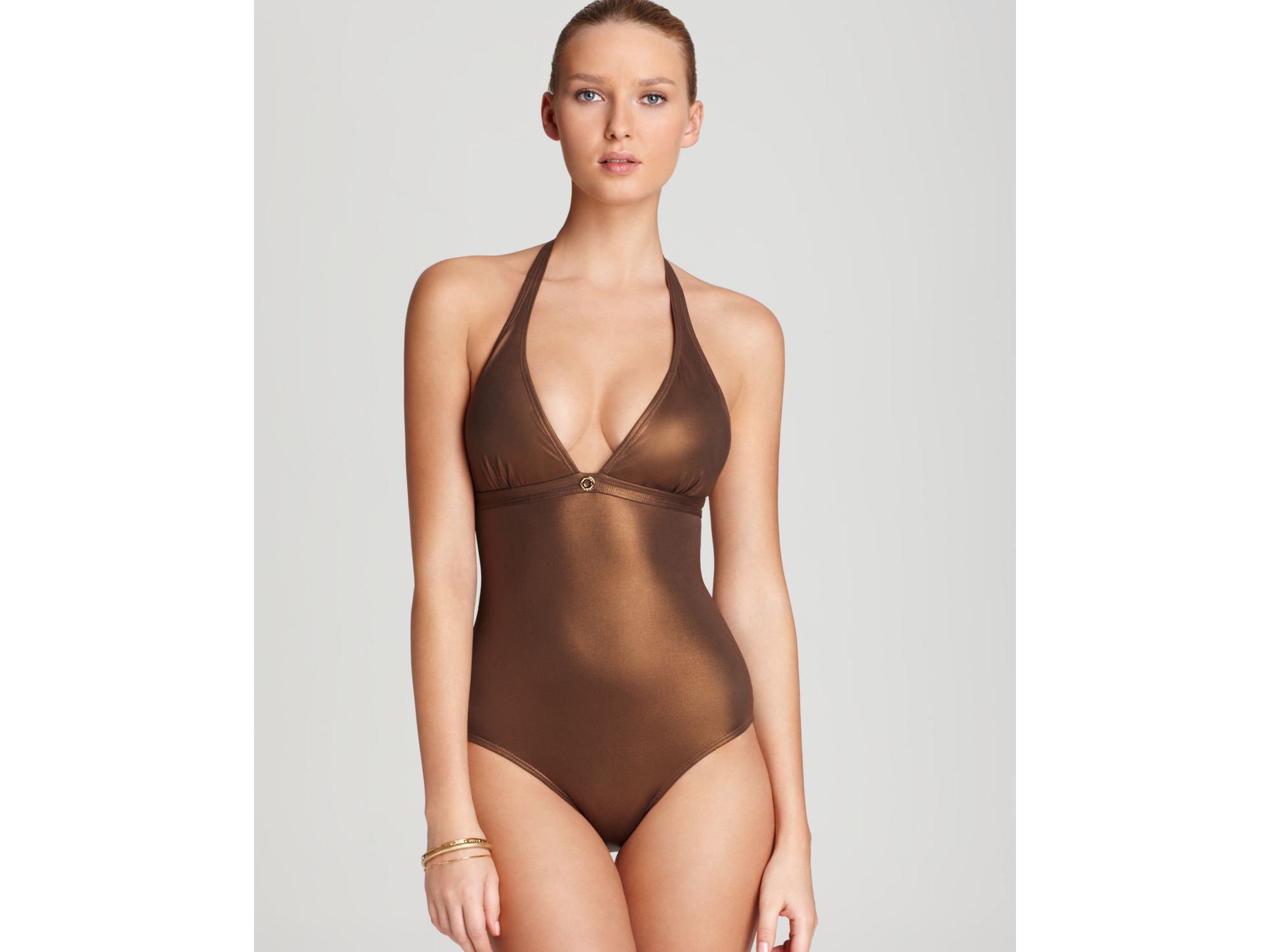 metallic bronze swimsuit