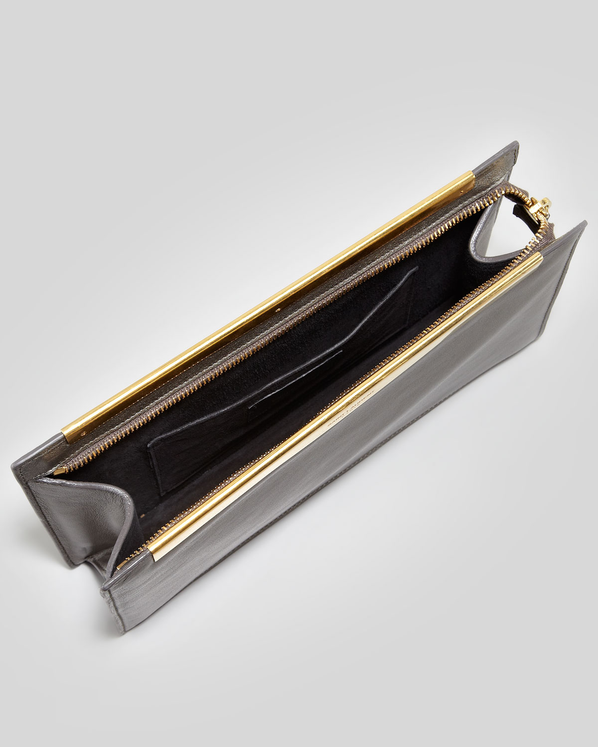 Saint laurent Lutetia Metallic Leather Clutch Bag Gunmetal in ...