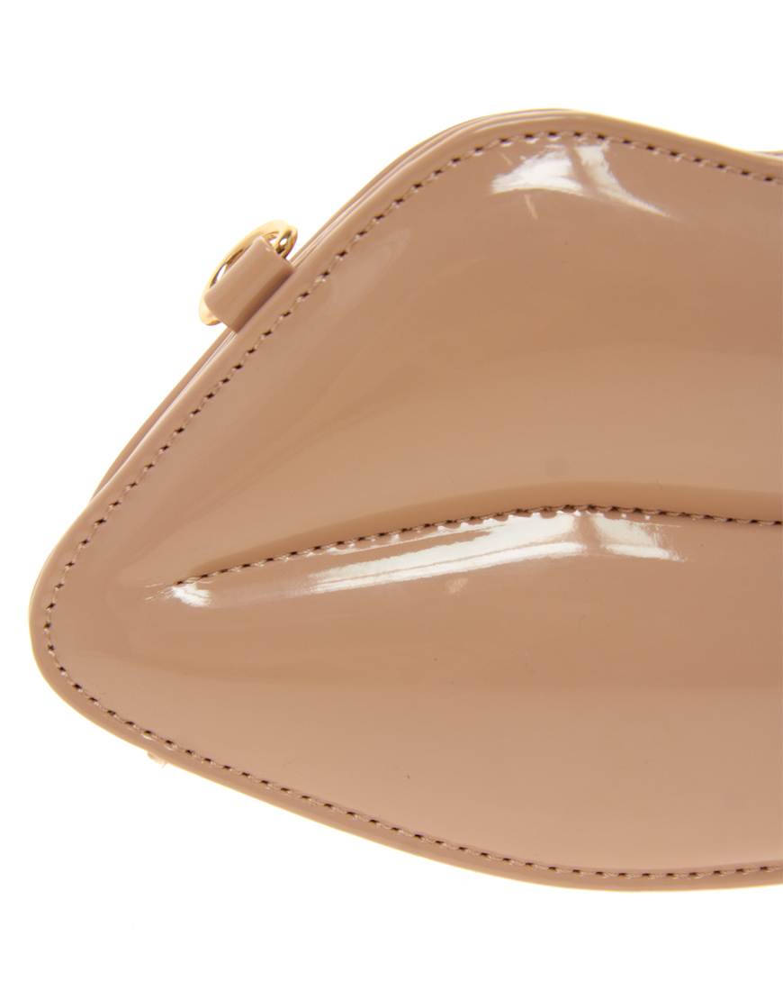 ALDO Chevez Lips Patent Clutch Bag in Natural Lyst