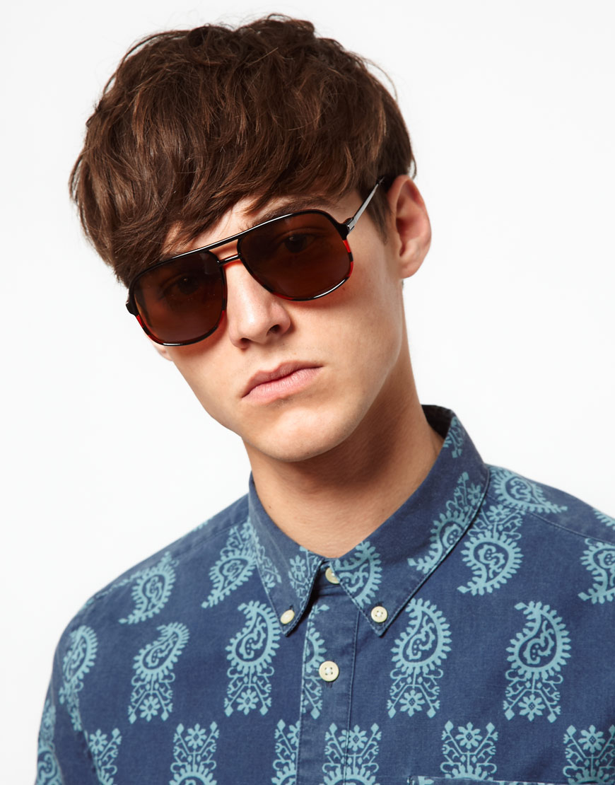 Lyst Asos Asos Plastic Square Aviator Sunglasses in Brown for Men