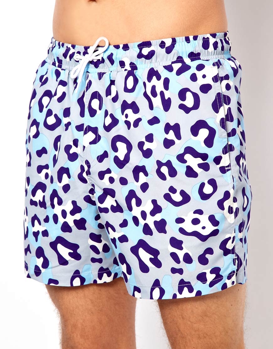 Lyst Asos Asos Swim Shorts with Leopard Print in Blue for Men