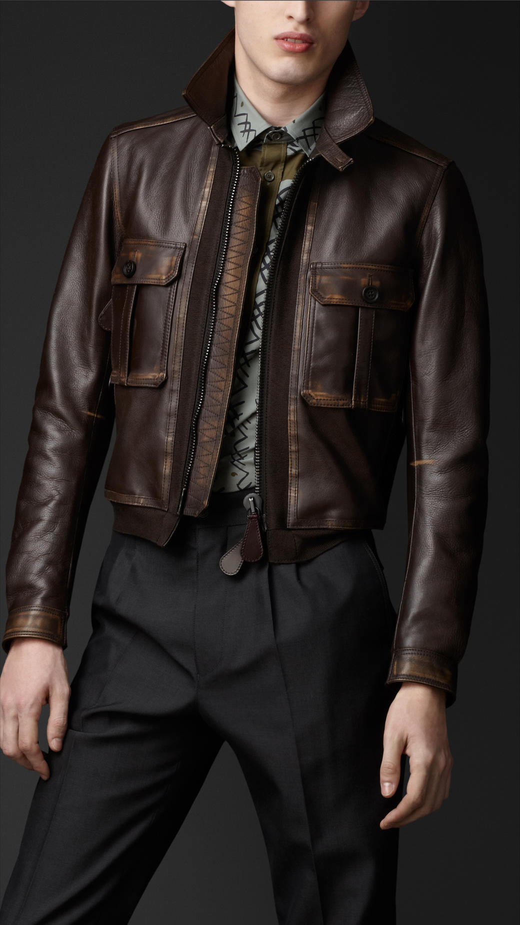 Burberry Prorsum Aged Leather Bomber in Dark Ash Brown (Brown) for Men |  Lyst UK
