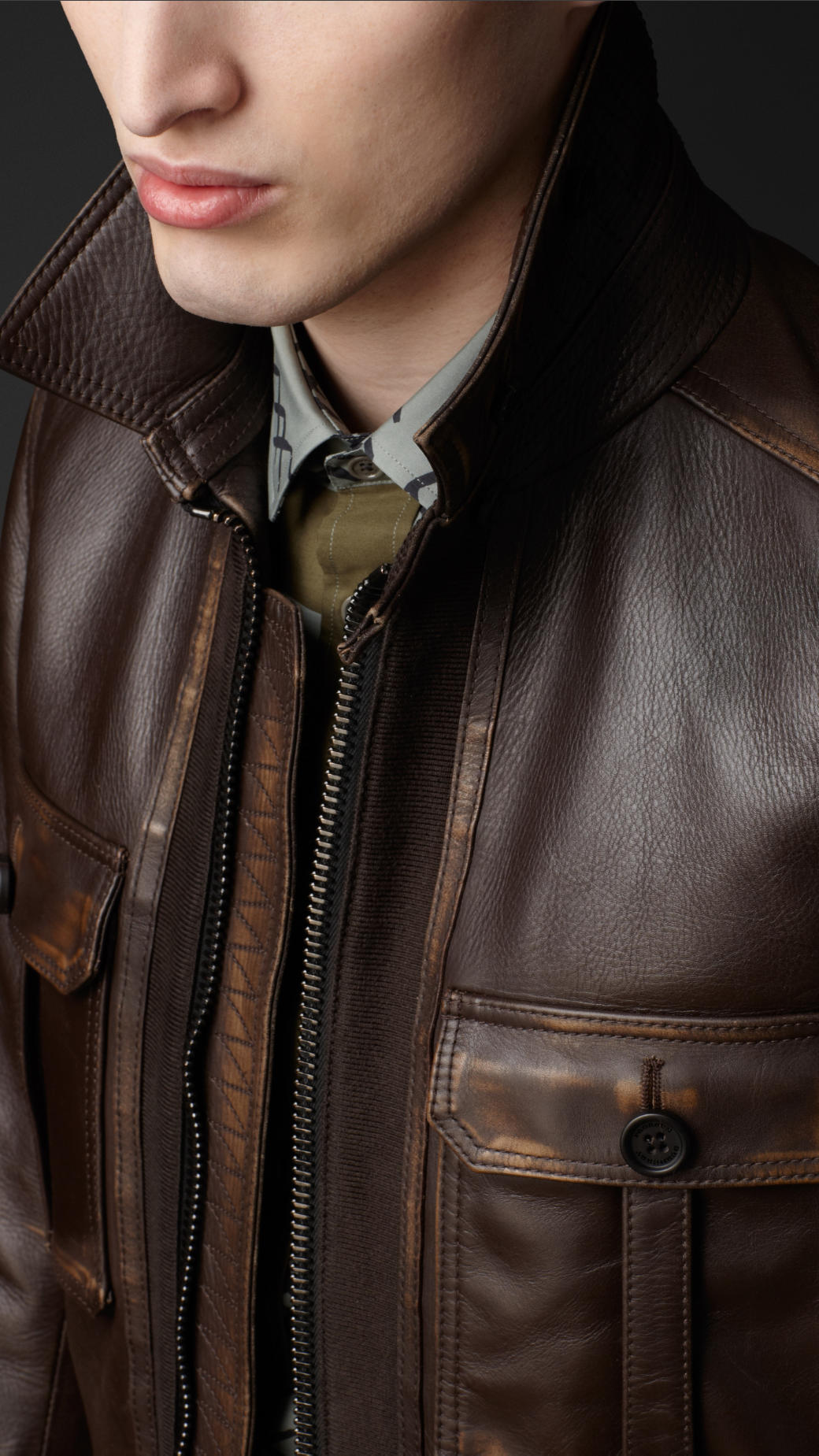 Burberry Prorsum Aged Leather Bomber in Brown for Men | Lyst UK