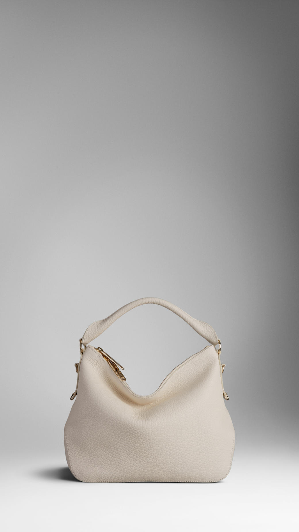 Burberry Small Heritage Grain Leather Hobo Bag in White