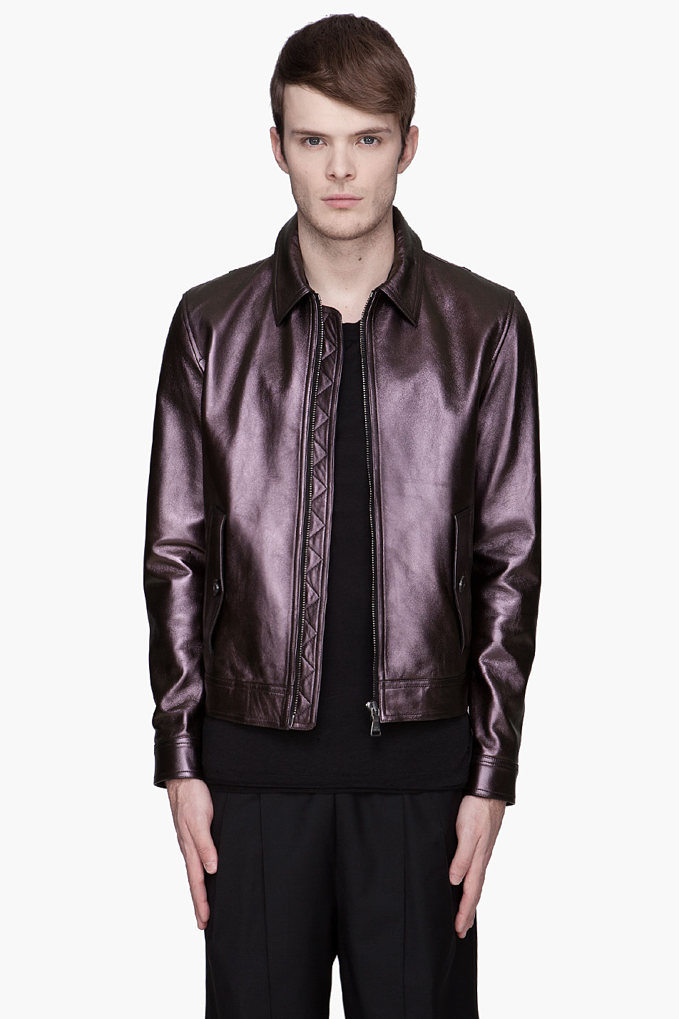 Download Neil Barrett Brown Iridescent Leather Harrington Jacket ...