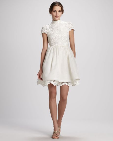 Alice + Olivia Fyona Lace Bodice Party Dress in Beige (off white ... -   Alice and Olivia lace dress