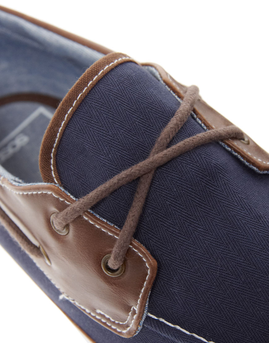 ASOS Asos Boat Shoes in Herringbone Canvas in Navy (Blue