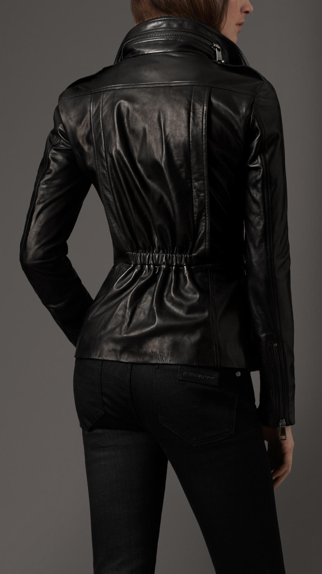Burberry Peplum Detail Leather Jacket In Black Lyst