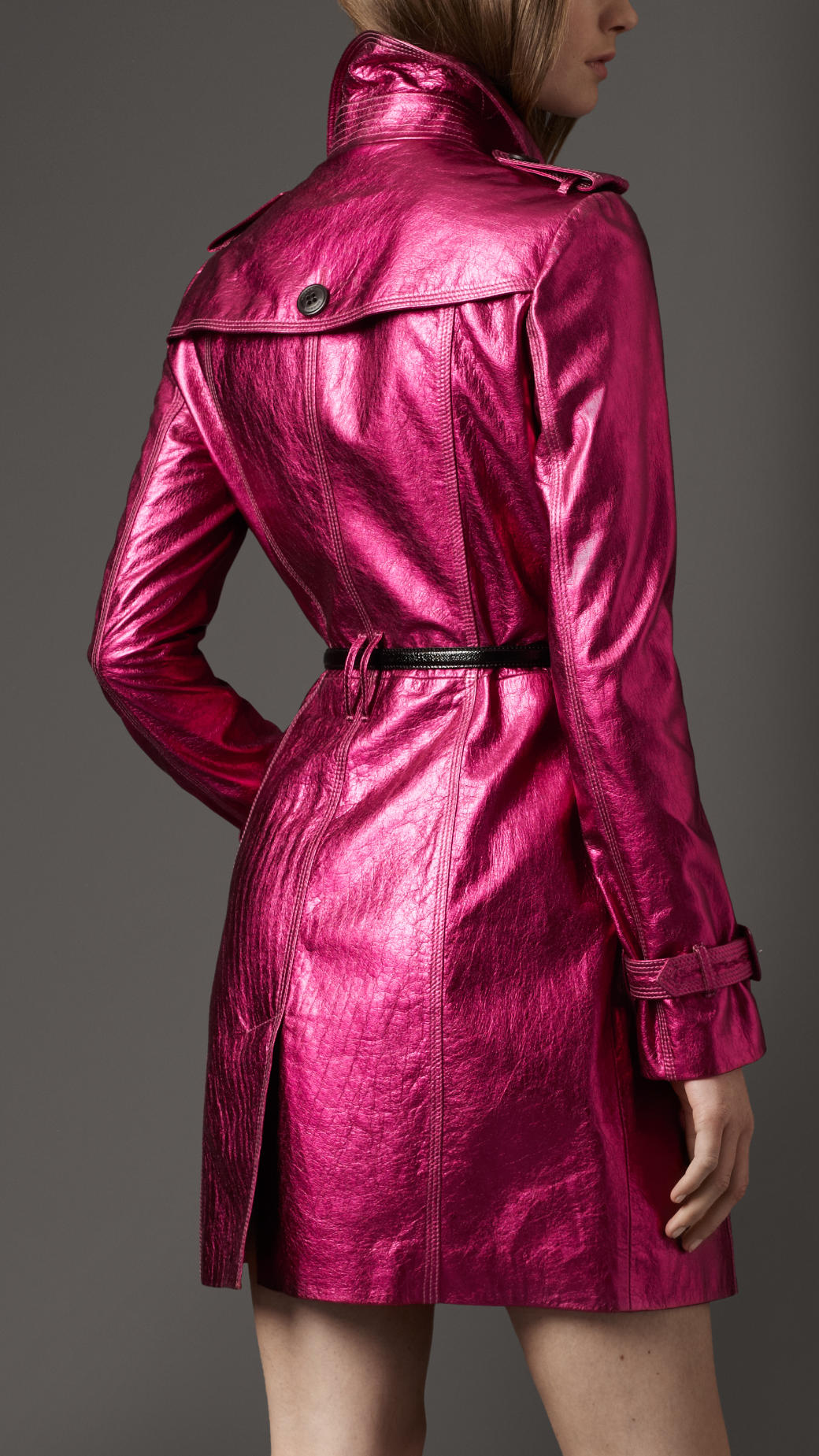 Burberry Midlength Metallic Leather Trench Coat in Fuschia (Pink) - Lyst
