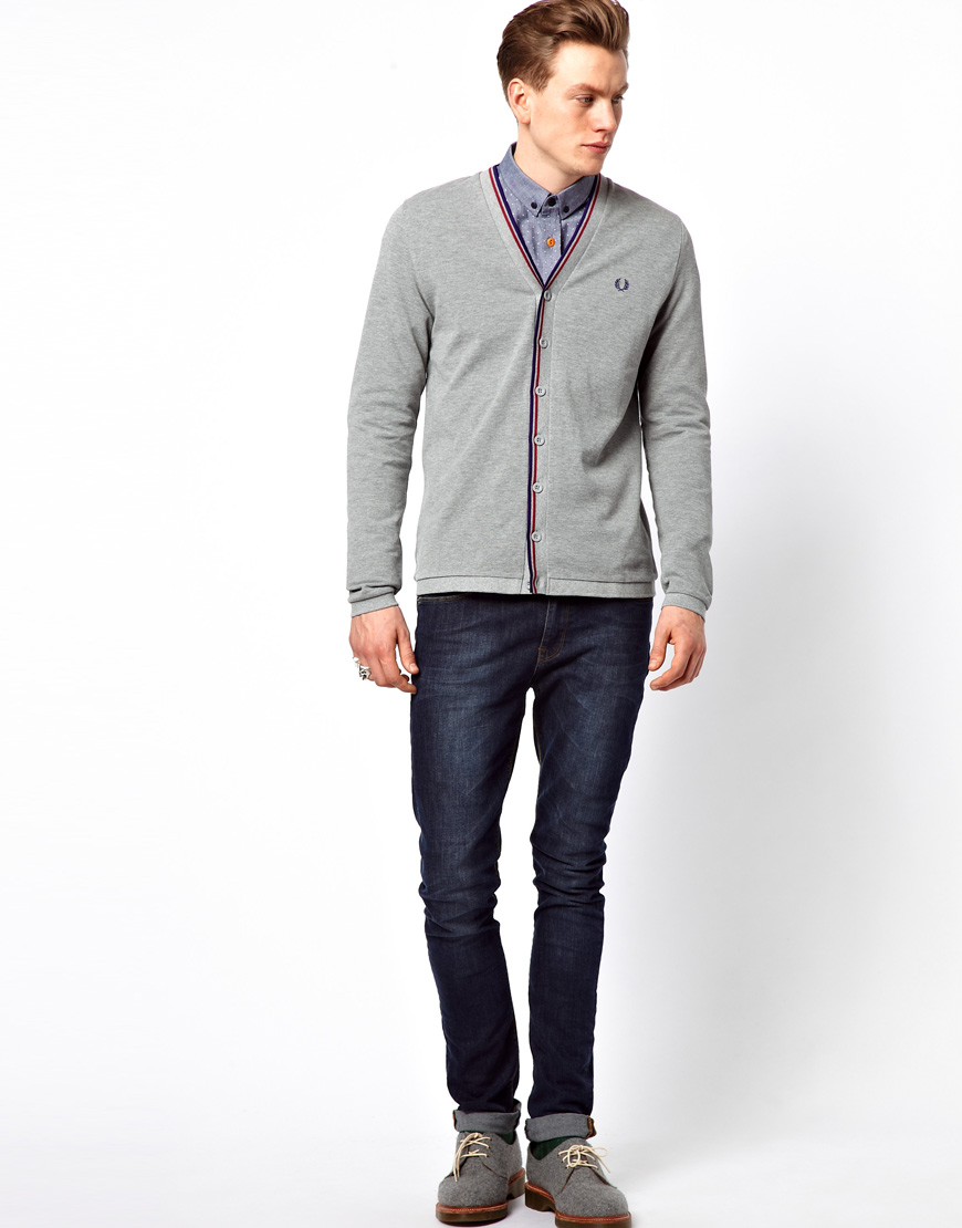 Lyst - Fred perry Cardigan in Pique in Gray for Men