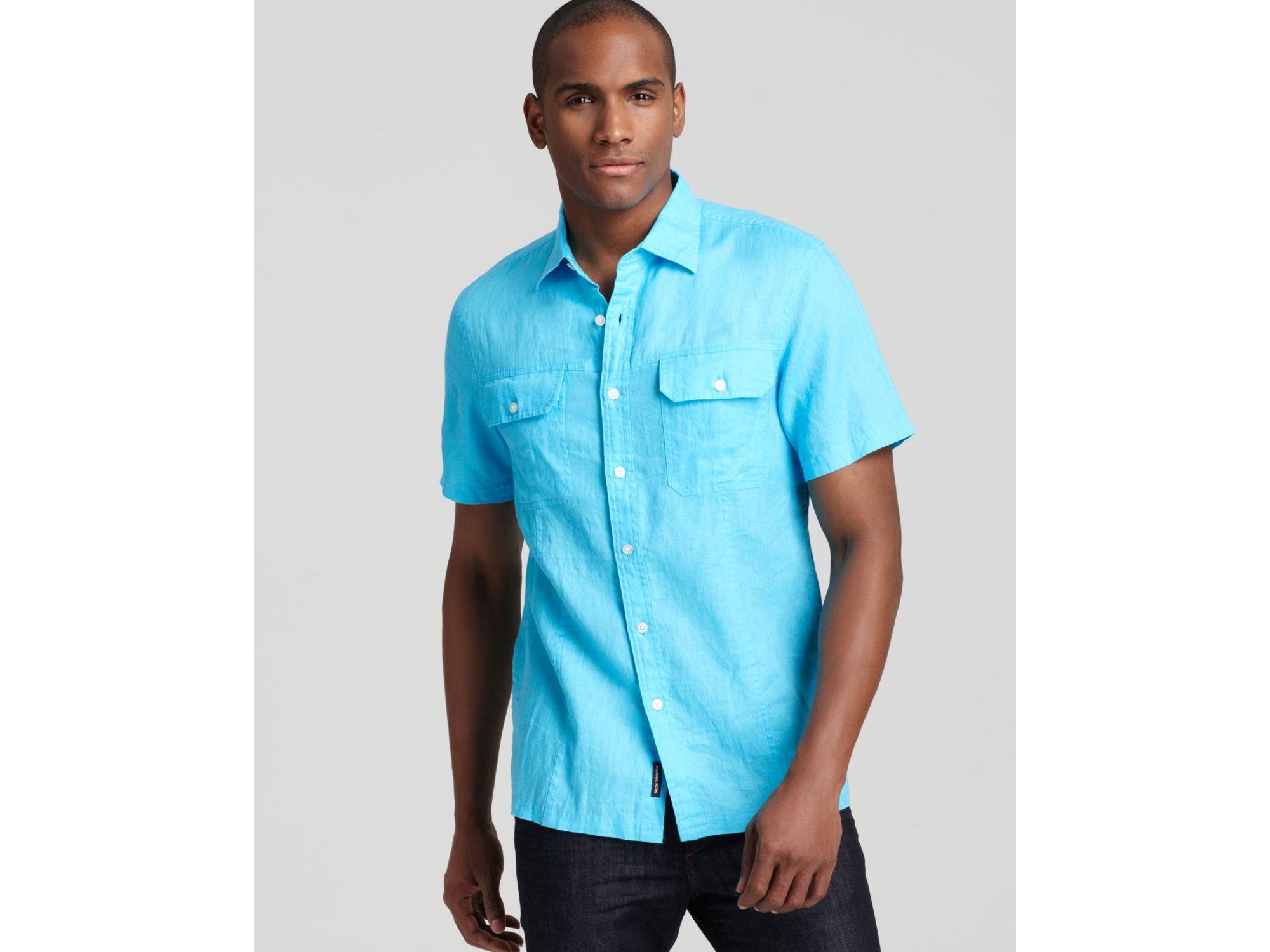 Michael Kors Short Sleeve Linen Sport Shirt Slim Fit in Blue for Men ...