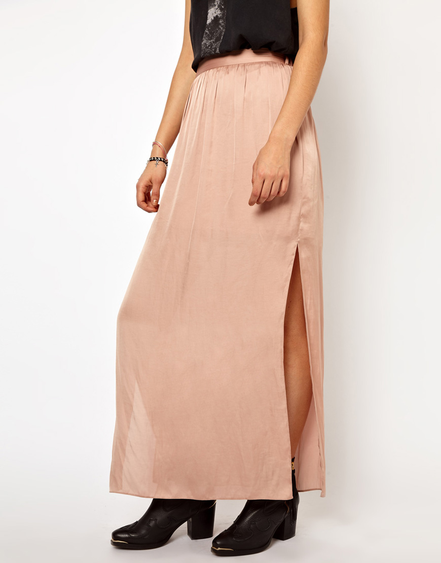 River Island Washed Satin Maxi Skirt in Black - Lyst