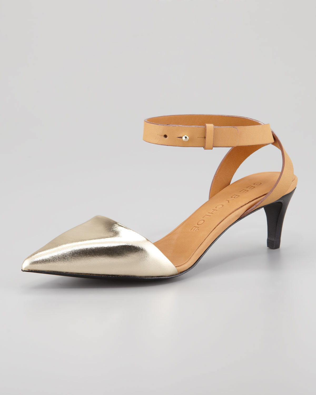 gold metallic kitten heels
