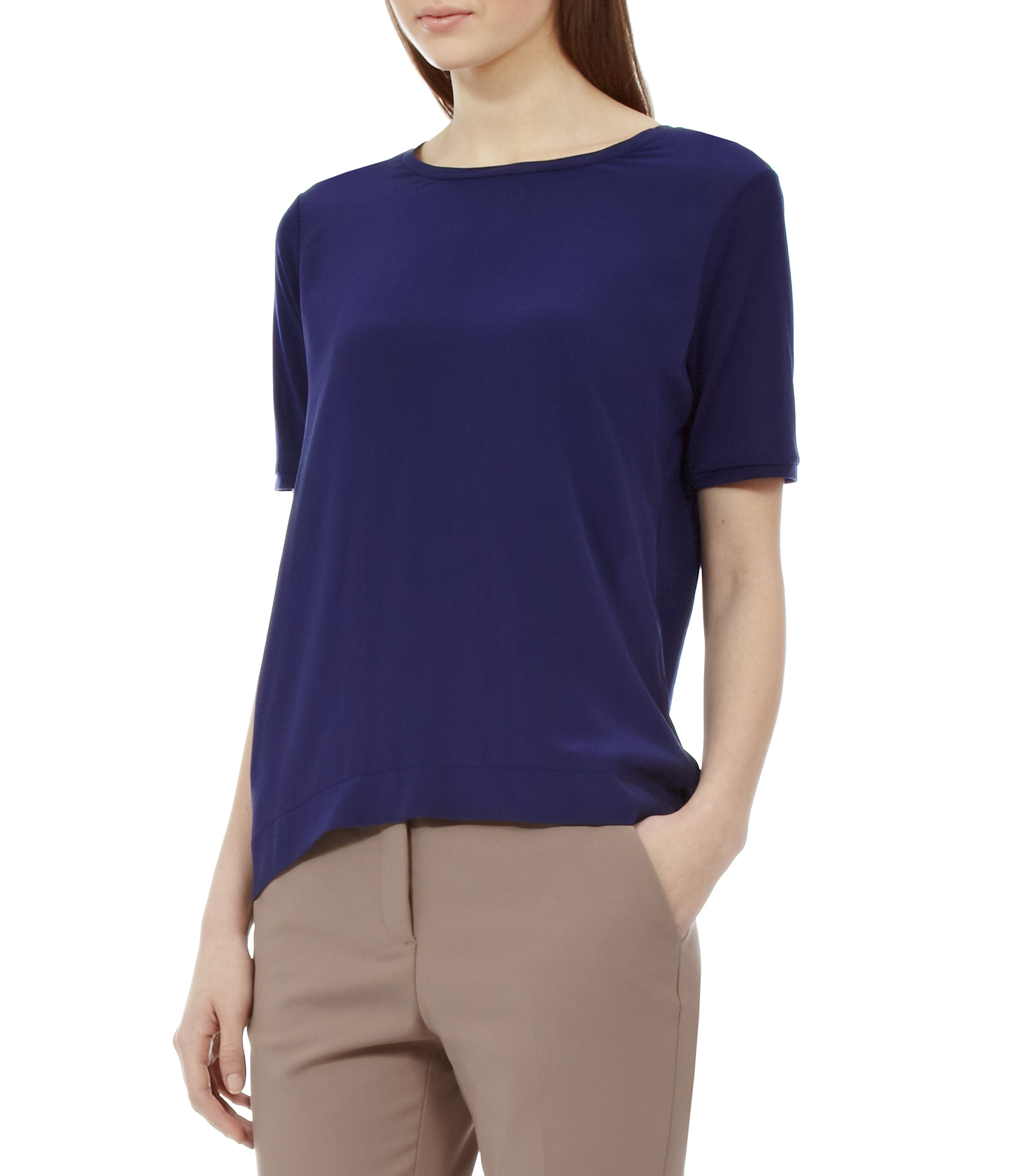 Reiss Kami Silk Front T Shirt in French Navy (Blue) Lyst