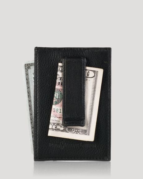 Ralph Lauren Polo Burnished Leather Card Case with Money Clip in Black ...
