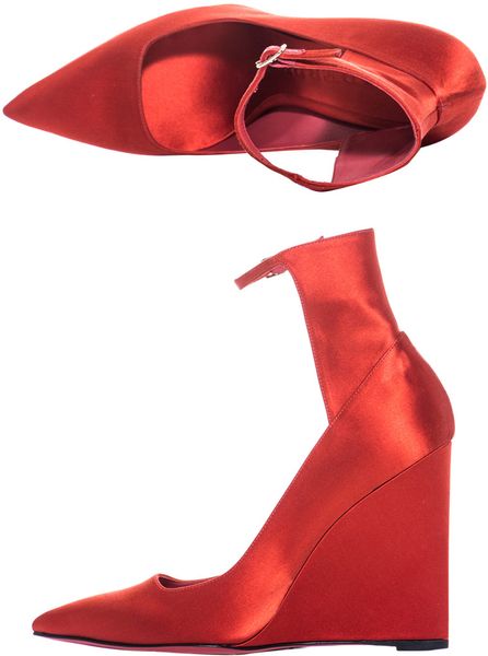 Burberry Prorsum Ankle Strap Wedge Shoes in Red | Lyst