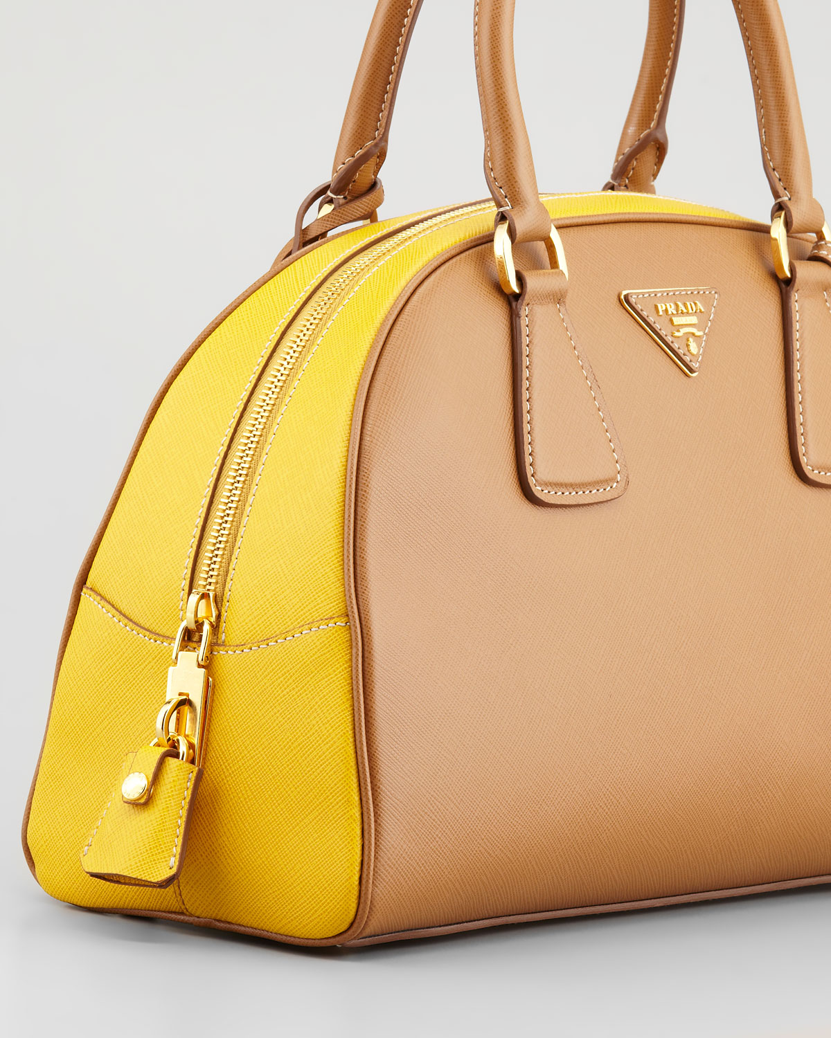 Prada Saffiano Lux Bicolor Bowler Bag in Yellow (multi colors) | Lyst  