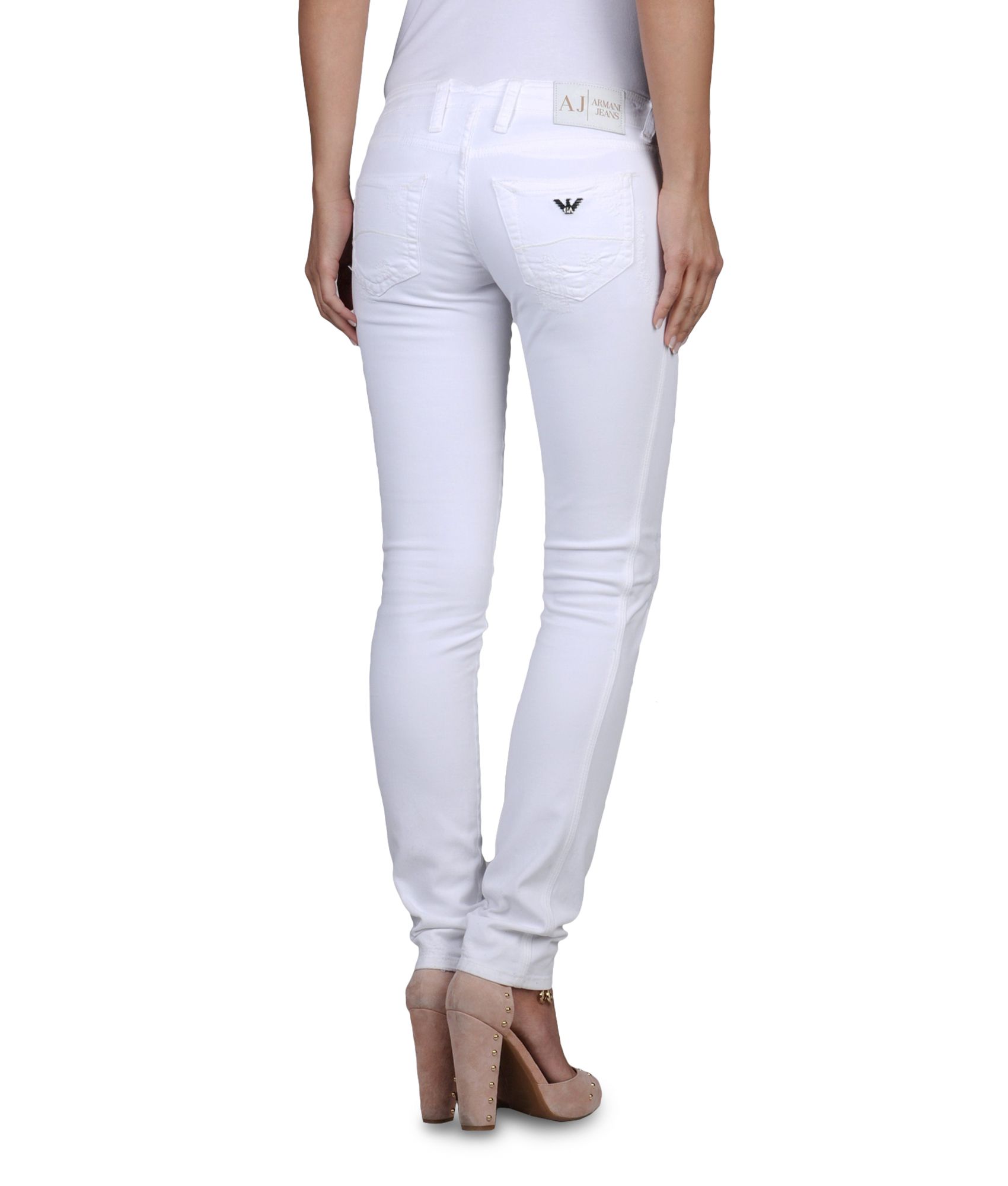 Armani Jeans Stretch Drill Ripped Skinny Jeans in White | Lyst