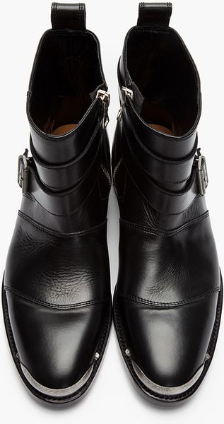 Balmain Black Leather Steel Capped Buckled Boots in Black for Men | Lyst