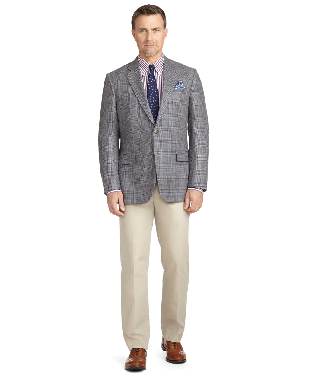 gray blazer tan pants