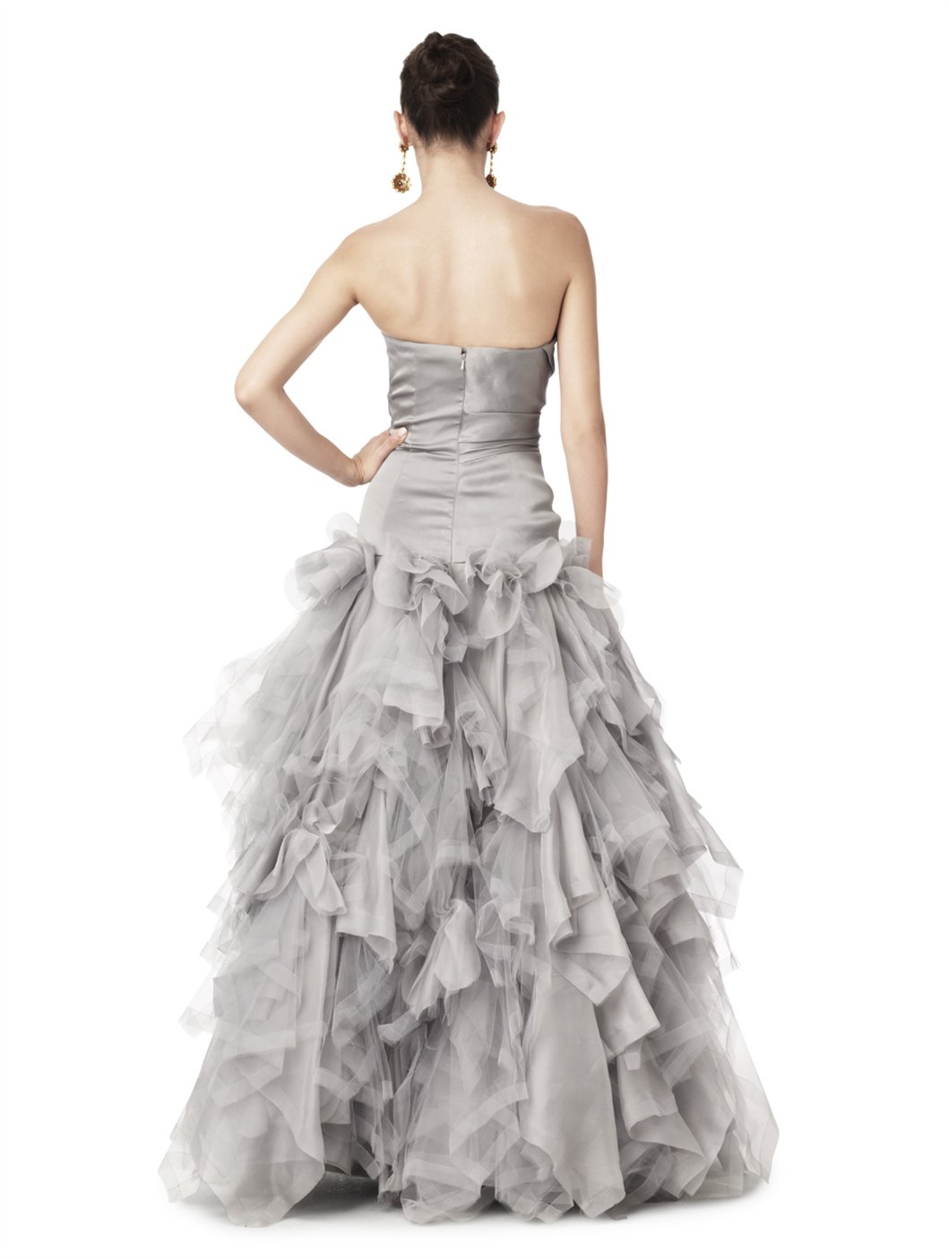 Oscar de la Renta Strapless Gown with Ruched Bodice in Silver (Metallic) - Lyst
