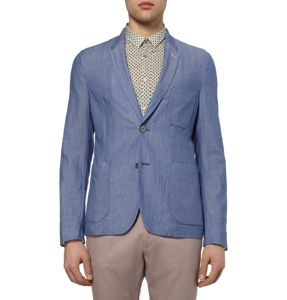 Paul Smith Slim Fit Unstructured Lightweight Cotton Blazer in Blue for