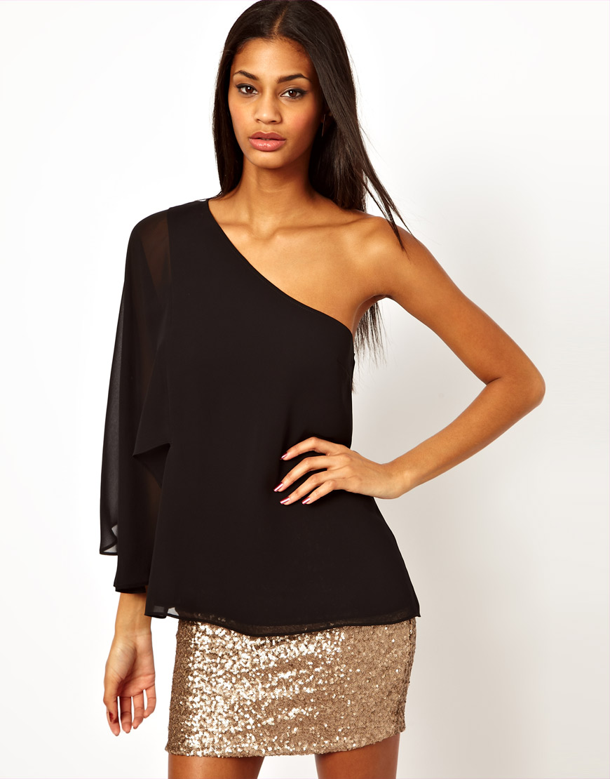 20 Style Tips On How To Wear One Shoulder Tops Plus Size Calvin Klein Heat Fix Scatter Embellished Tee B...