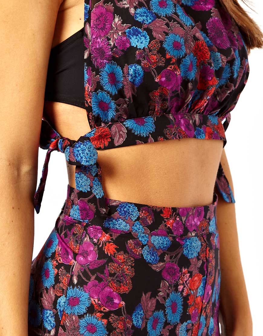 ASOS Floral Print Beach Knot Side Crop Top and Short Set