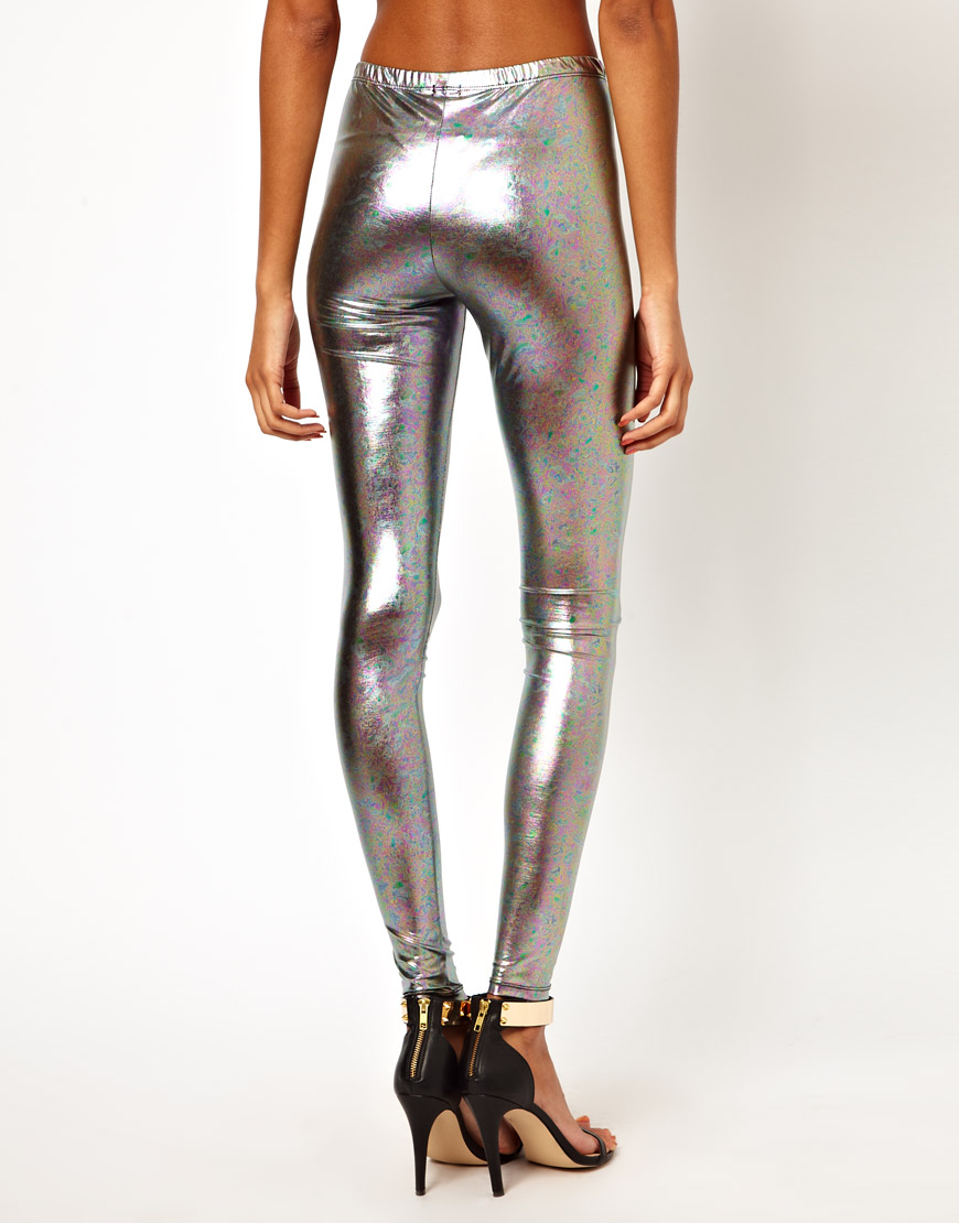 silver liquid leggings