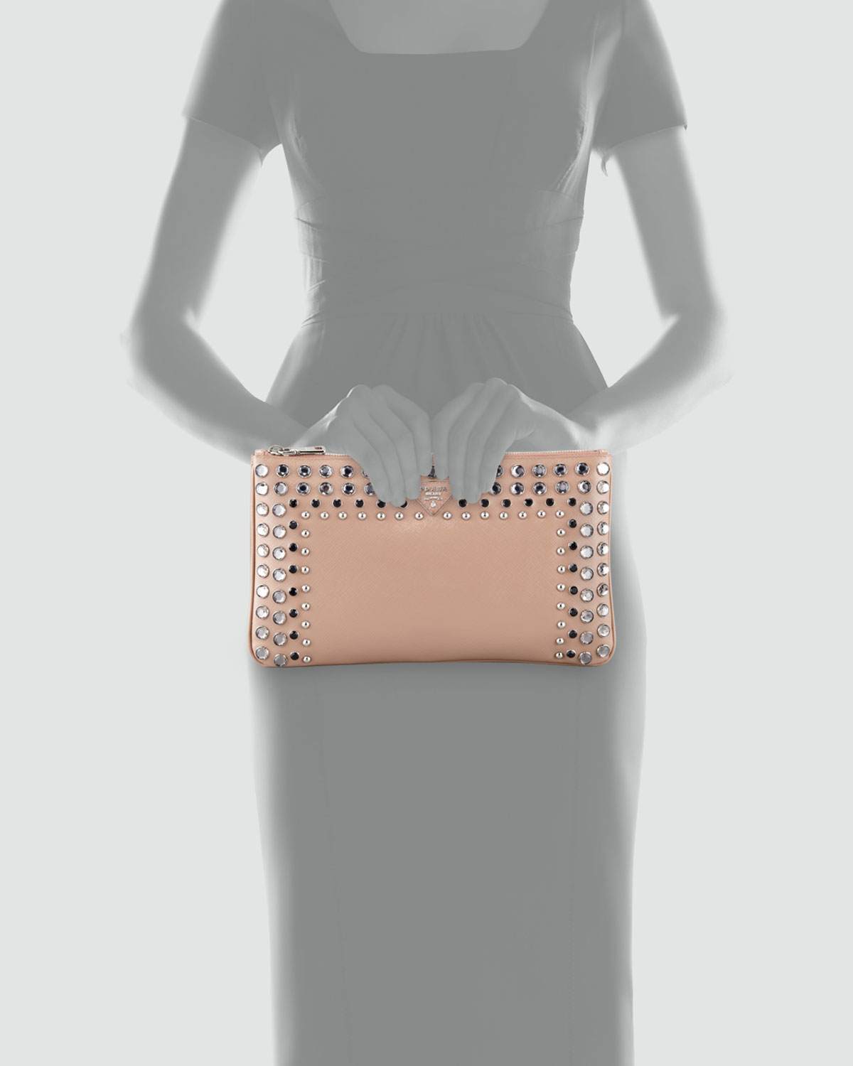 Prada Saffiano Vernice Clutch Bag in Pink (light pink/clear) | Lyst