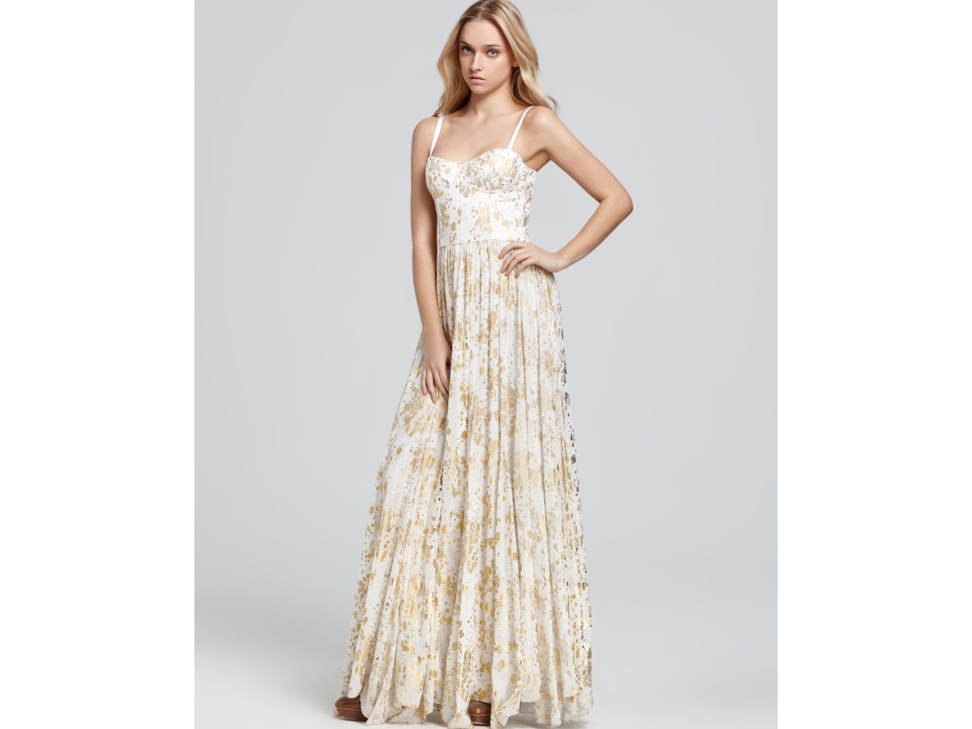 white gold long dress