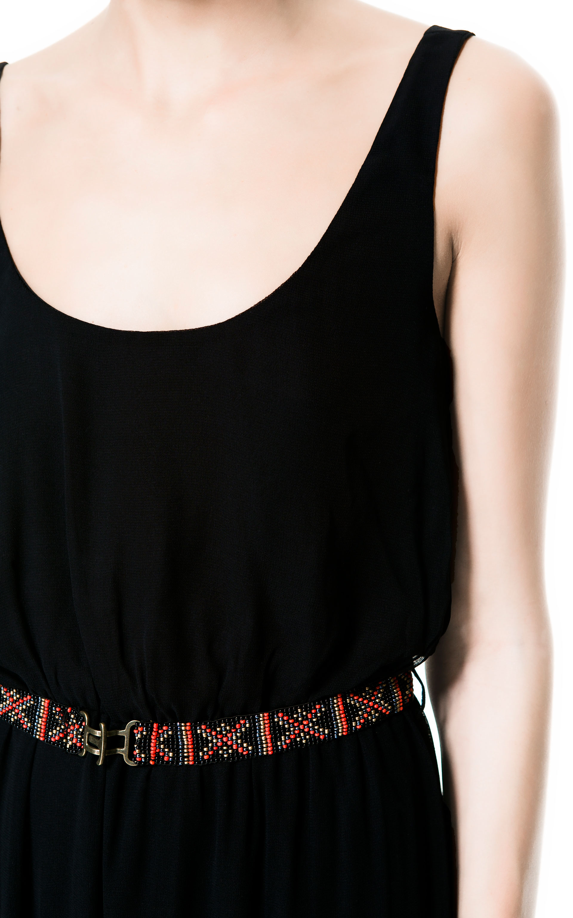 Zara Long Dress with Beaded Belt in Black Lyst