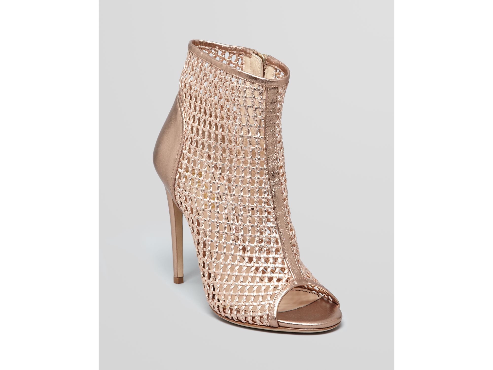 gold peep toe booties