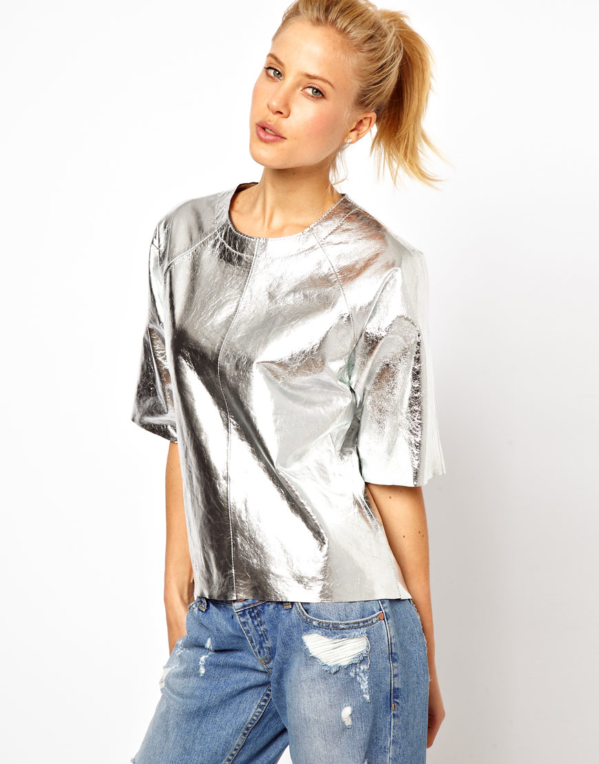 ASOS Collection Asos T-Shirt in Metallic Leather | Lyst