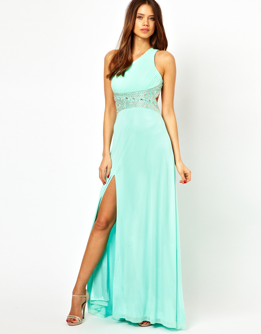Lyst - Forever Unique One Shoulder Maxi Dress with Embellished Waist in ...